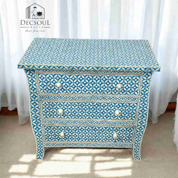 Bone Inlay Cabinet – Blue with Geometrical Design