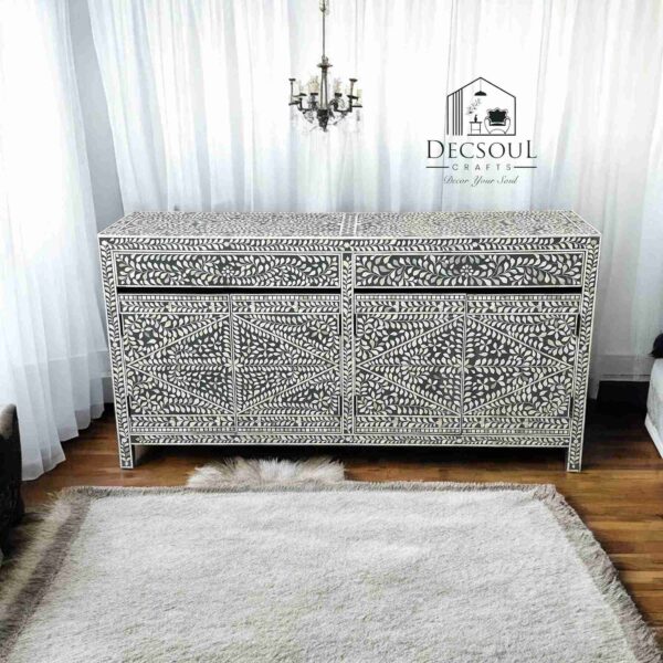 Bone Inlay Cabinet β Grey with Floral Design