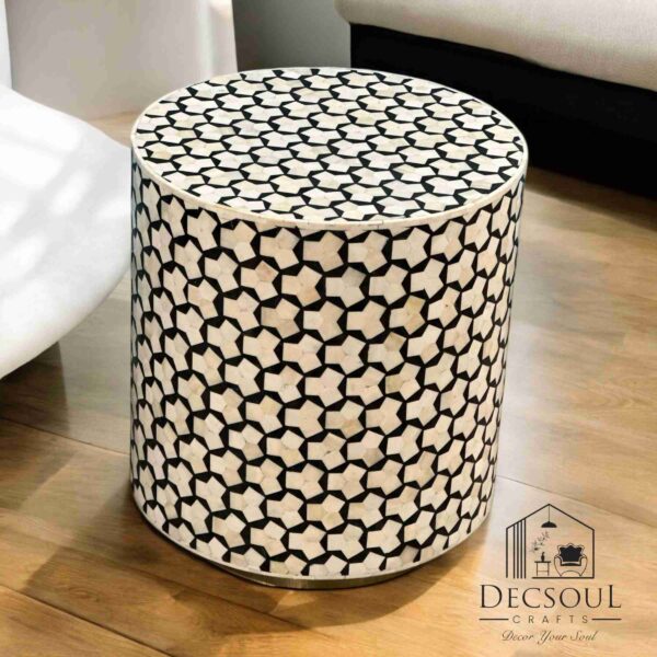 Bone Inlay End Table β Black with Khaab Design