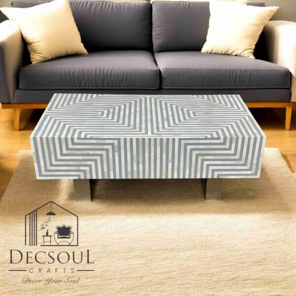 Bone Inlay Strips Coffee Table β Grey with Geometrical Design
