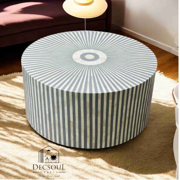 Bone Inlay Coffee Table β Grey with Geometrical Design