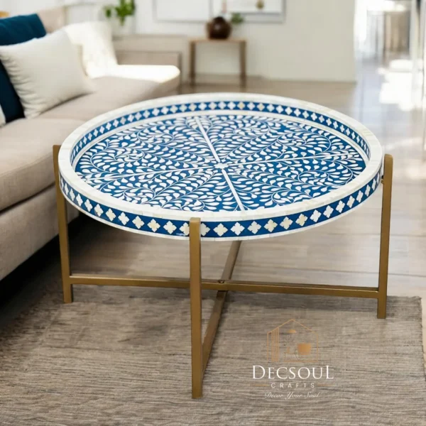 Handmade Round Bone Inlay Coffee Table β Classic Handcrafted Center -Home Decor