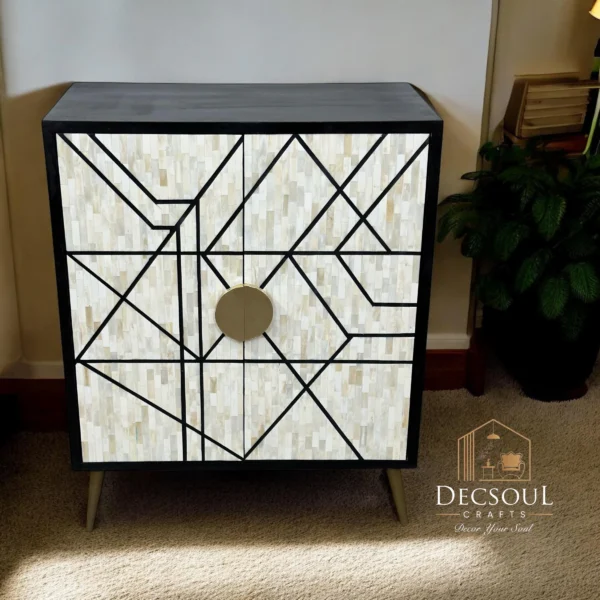 Handcrafted Bone Inlay Cabinet β Boho Accent Furniture-Home DecorIndian VintageUnique
