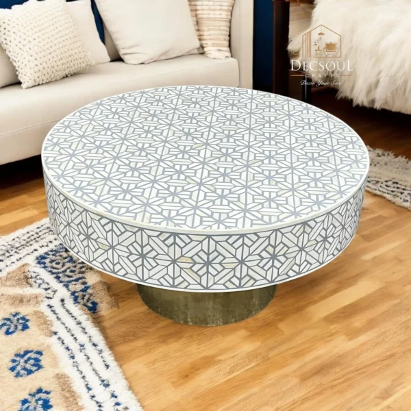HandMade Bone Inlay Center Table – Floral Pattern