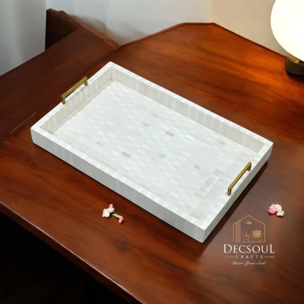 Bone Inlay Decorative Tray – Floral Pattern, Handmade Indian Craft for Home Décor-Gift